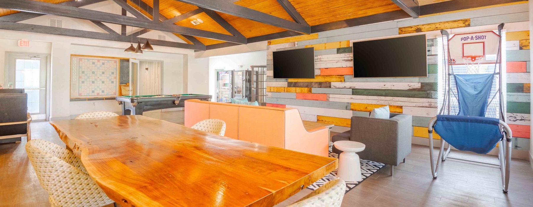 community workspace with table and couches