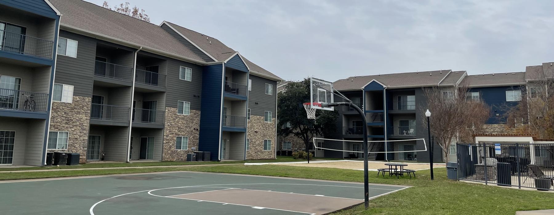 a basketball court and a volleyball court