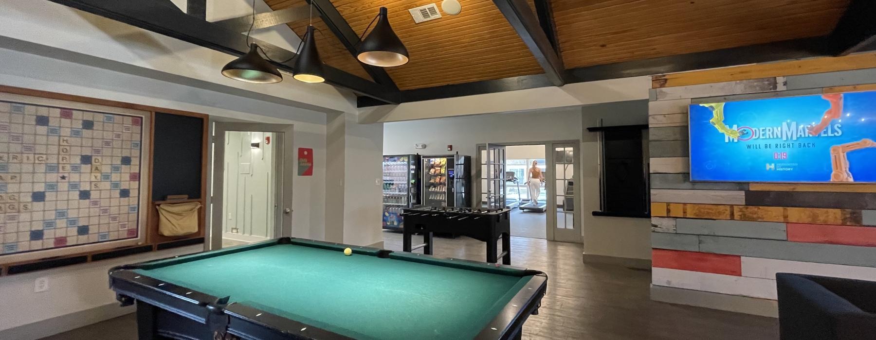 a pool table in a room